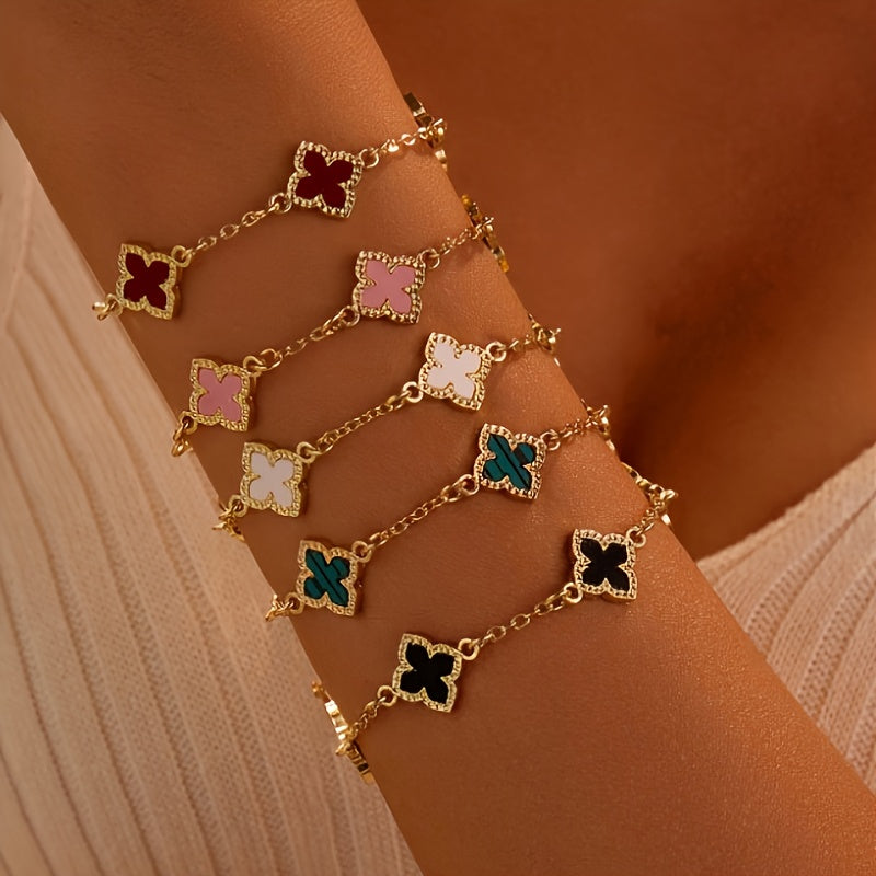1pc Lucky Clover Elegant Bracelet - Golden-Tone Chain with Red Enamel, Perfect for Valentine's Day, Mother's Day, Teacher Appreciation, and Back-to-School Gifts, Teacher Appreciation Gift|Elegant Bracelet Design|Durable Chain Bracelet