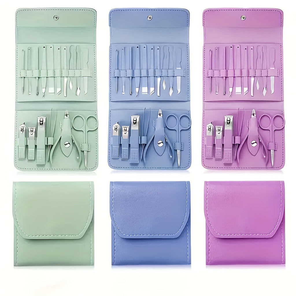 1 Set Of 16 Premium Stainless Steel Modern Style Of Nail Clippers Suit, Straight Blade Nail File, Ear Picks, Scissors, Beauty Care Professional Travel Kit