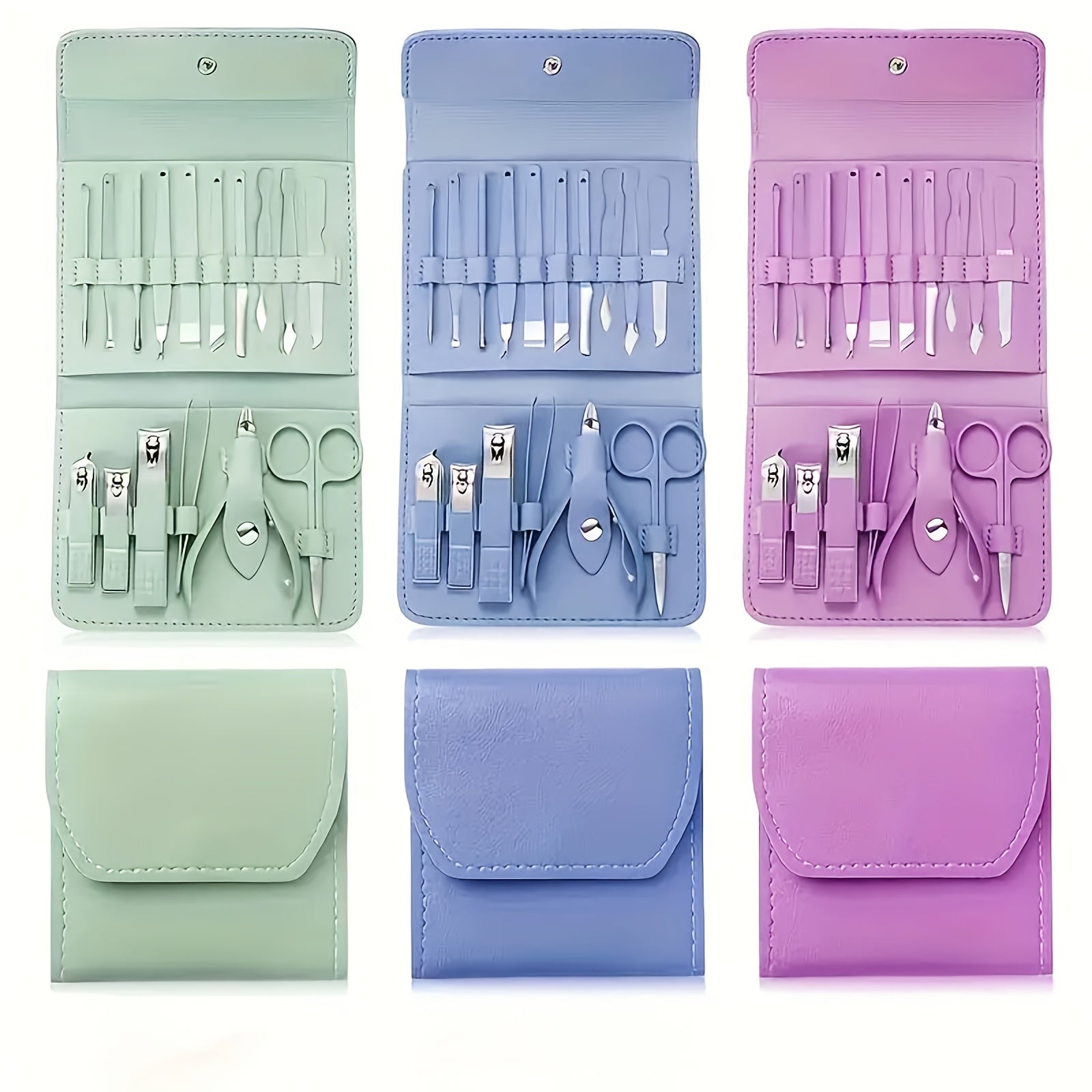 1 Set Of 16 Premium Stainless Steel Modern Style Of Nail Clippers Suit, Straight Blade Nail File, Ear Picks, Scissors, Beauty Care Professional Travel Kit