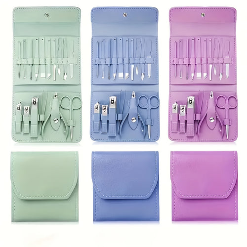 1 Set Of 16 Premium Stainless Steel Modern Style Of Nail Clippers Suit, Straight Blade Nail File, Ear Picks, Scissors, Beauty Care Professional Travel Kit