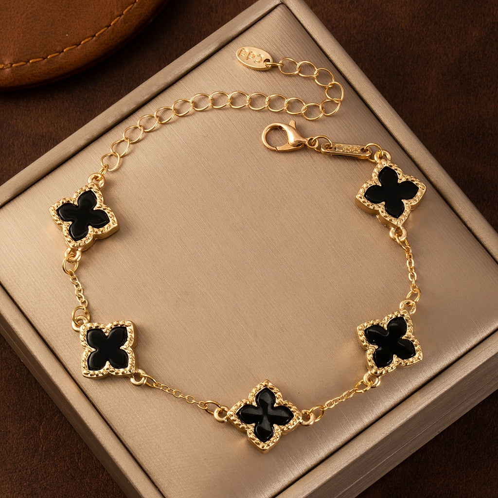 1pc Lucky Clover Elegant Bracelet - Golden-Tone Chain with Red Enamel, Perfect for Valentine's Day, Mother's Day, Teacher Appreciation, and Back-to-School Gifts, Teacher Appreciation Gift|Elegant Bracelet Design|Durable Chain Bracelet