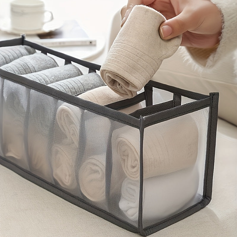 3pcs Space-Saving Mesh Socks, Underwear And Belt Organizer - Nylon Drawer Dividers, 7 Compartments, 11 Compartments