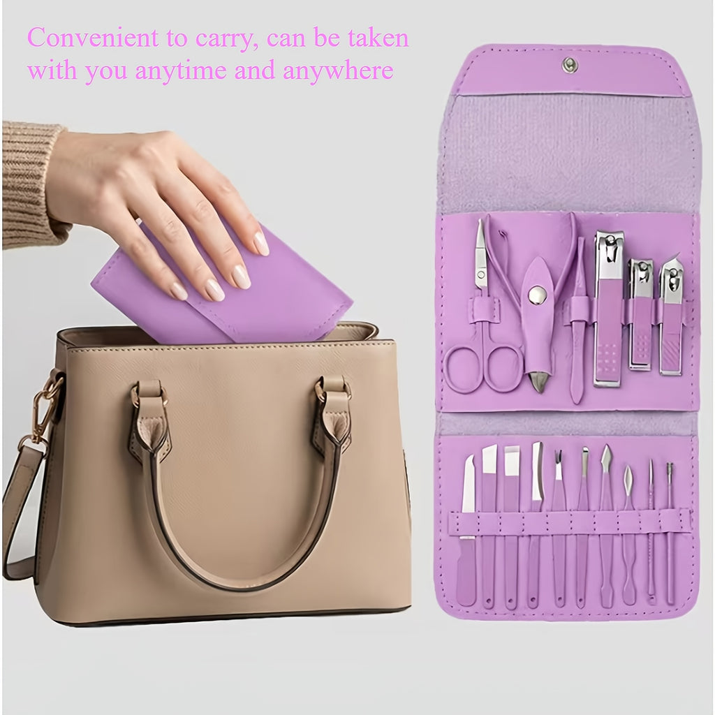 1 Set Of 16 Premium Stainless Steel Modern Style Of Nail Clippers Suit, Straight Blade Nail File, Ear Picks, Scissors, Beauty Care Professional Travel Kit