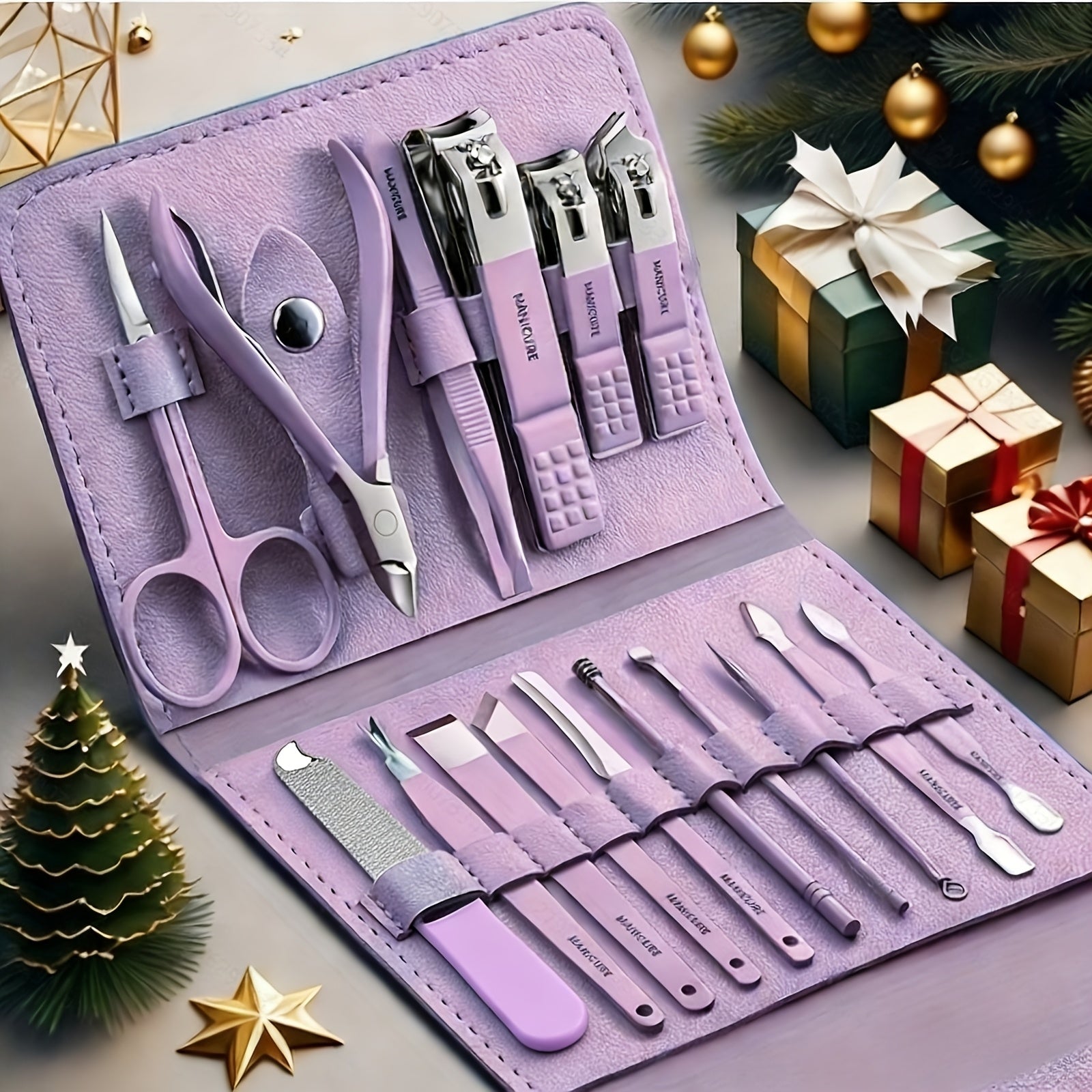 1 Set Of 16 Premium Stainless Steel Modern Style Of Nail Clippers Suit, Straight Blade Nail File, Ear Picks, Scissors, Beauty Care Professional Travel Kit