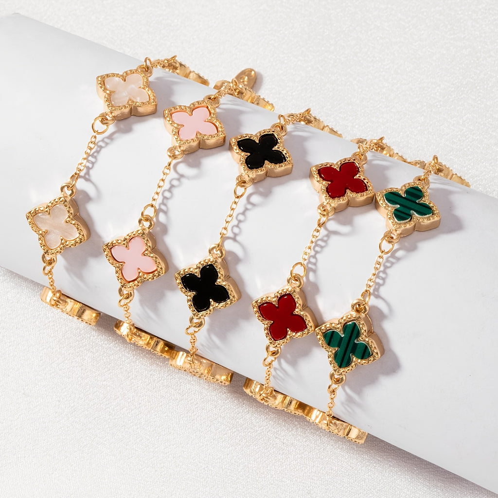 1pc Lucky Clover Elegant Bracelet - Golden-Tone Chain with Red Enamel, Perfect for Valentine's Day, Mother's Day, Teacher Appreciation, and Back-to-School Gifts, Teacher Appreciation Gift|Elegant Bracelet Design|Durable Chain Bracelet