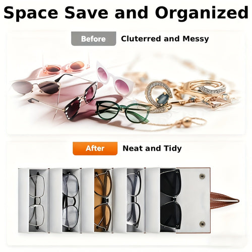 1 Pcs, Sunglasses Storage, Sunglasses Box for Multiple Glasses with 5 Compartments, Creative High-end PU Leather Storage Glasses Case, Multiple Colors Optional